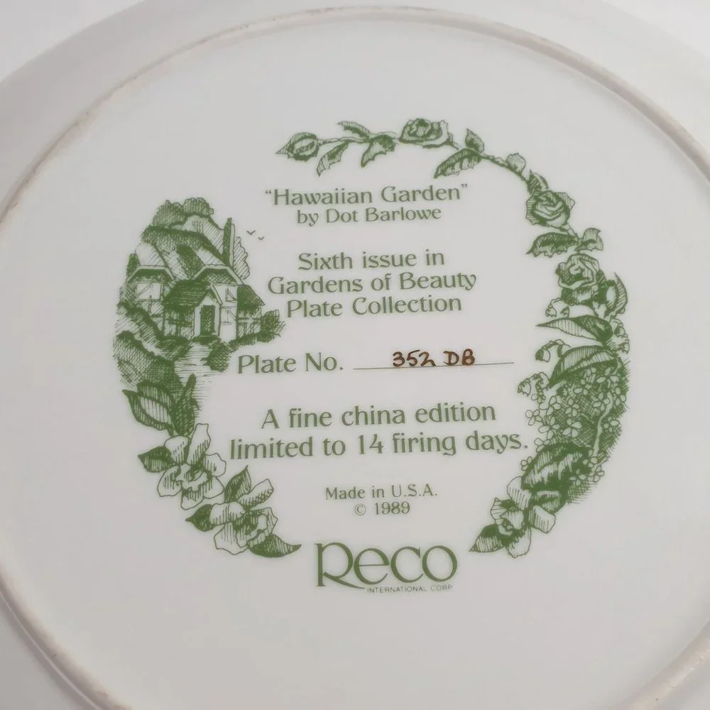 Vintage Hawaiian Garden Plate Gardens Of Beauty By Dot Barlowe RECO 1989 9.25 - Picture 8 of 8